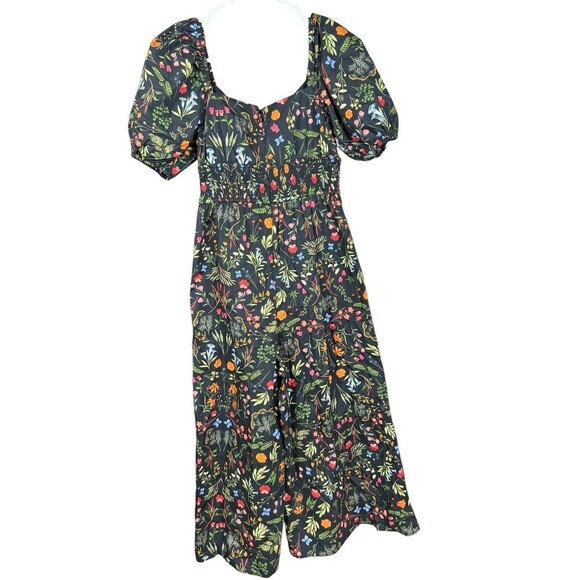 Anthropologie Jumpsuit‎ Hutch Poplin Forest Blue Botanical Floral Womens XSmall - Picture 8 of 15